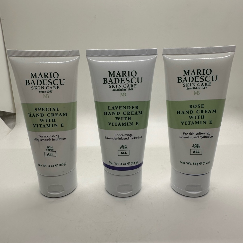 Mario Badascu Hand cream collection Lavender ~ Rose ~ Vitamin E Set of 3 NEW!